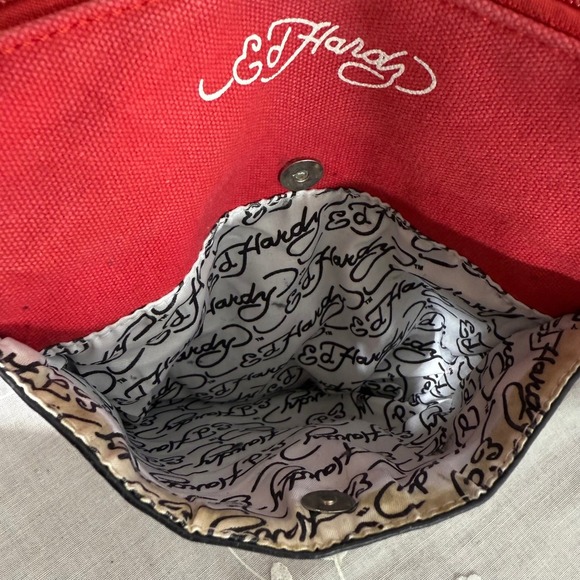 Ed Hardy Red Crossbody Bag with Skull Design - Picture 8 of 12